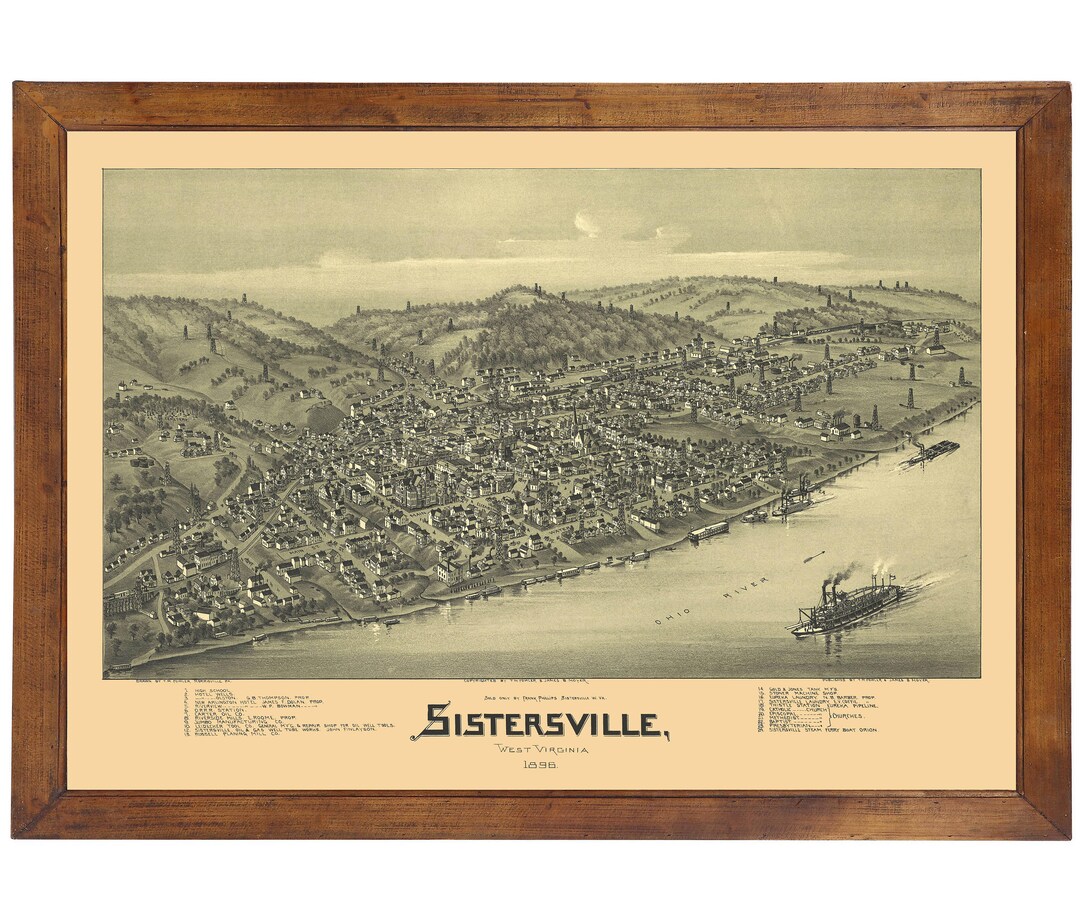 Sistersville, WV 1896 Bird's Eye View 24x36 Print From a Vintage