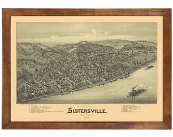 Sistersville, WV 1896 Bird's Eye View; 24x36 Print from a Vintage Lithograph