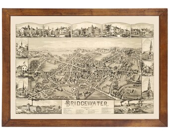 Bridgewater, MA 1887 Bird's Eye View; 24x36 Print from a Vintage Lithograph