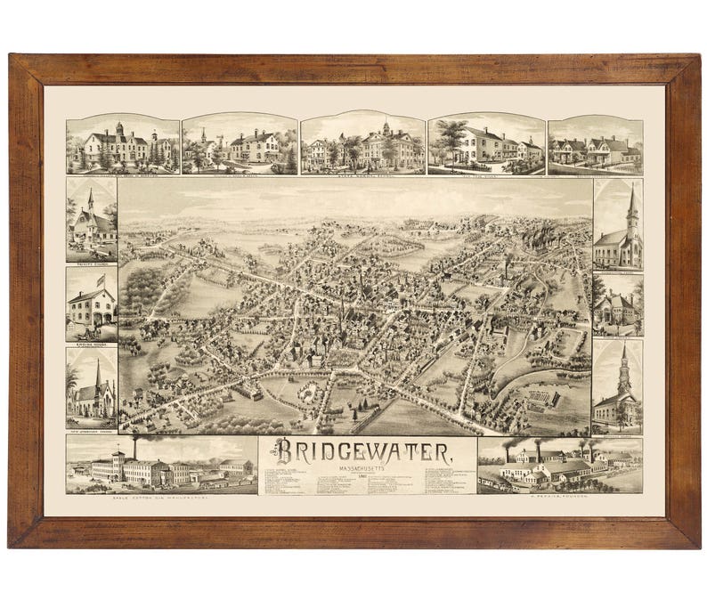 Bridgewater MA 1887 Bird/'s Eye View; 24x36 Print from a Vintage Lithograph