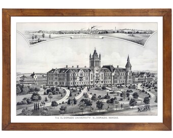 El Dorado University KS 1887 Illustration; 24x36 Print from a Vintage Lithograph