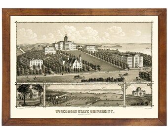 WI State Univ [Madison], WI 1879 Bird's Eye View; 24x36 Print from a Vintage Lithograph