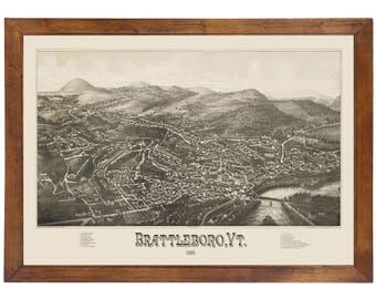 Brattleboro,VT 1886 Bird's Eye View; 24x36 Print from a Vintage Lithograph