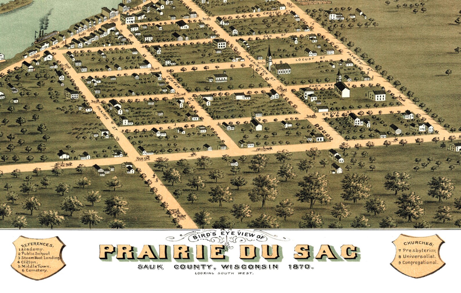 Prairie Du Sac WI 1870 Bird's Eye View 24x36 Print From Etsy