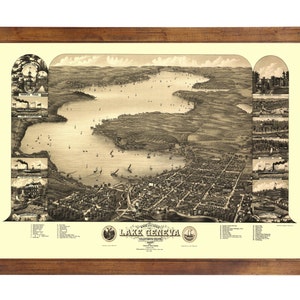 Lake Geneva, WI 1882 Bird's Eye View; 24x36 Print from a Vintage Lithograph image 1