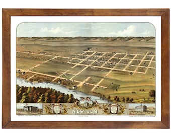 New Ulm, MN 1870 Bird's Eye View; 24x36 Print from a Vintage Lithograph