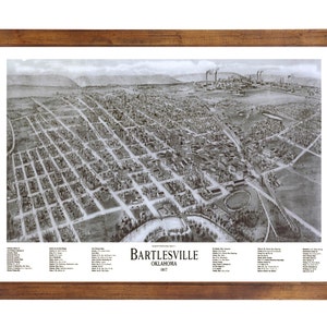 Bartlesville, OK 1917 Bird&#39;s Eye View; 24&quot; x 36&quot; Print from a Vintage Lithograph (does not include frame)