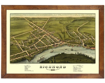 Richmond, ME 1878 Bird's Eye View; 24x36 Print from a Vintage Lithograph
