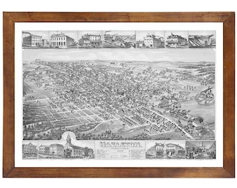 Hazleton, PA 1884 Bird's Eye View; 24x36 Print from a Vintage Lithograph