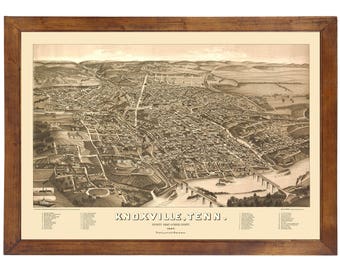 Knoxville, TN 1886 Bird's Eye View; 24x36 Print from a Vintage Lithograph