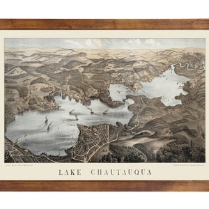 Lake Chautauqua, NY 1885 Bird&#39;s Eye View; 24&quot; x 36&quot; Print from a Vintage Lithograph (does not include frame)