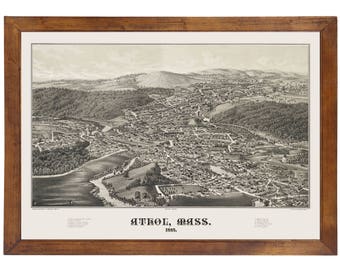 Athol, MA 1887 Bird's Eye View; 24" x 36" Print from a Vintage Lithograph (does not include frame)