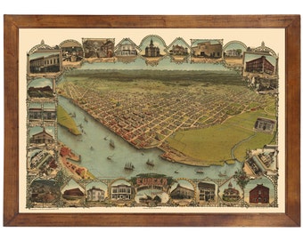Eureka, CA 1902 Bird's Eye View; 24" x 36" Print from a Vintage Lithograph (does not include frame)