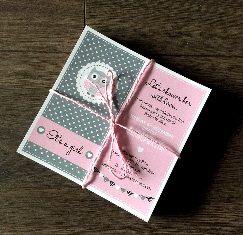 Pink Baby Owl Design Customised Printable Girl Baby Shower Invite