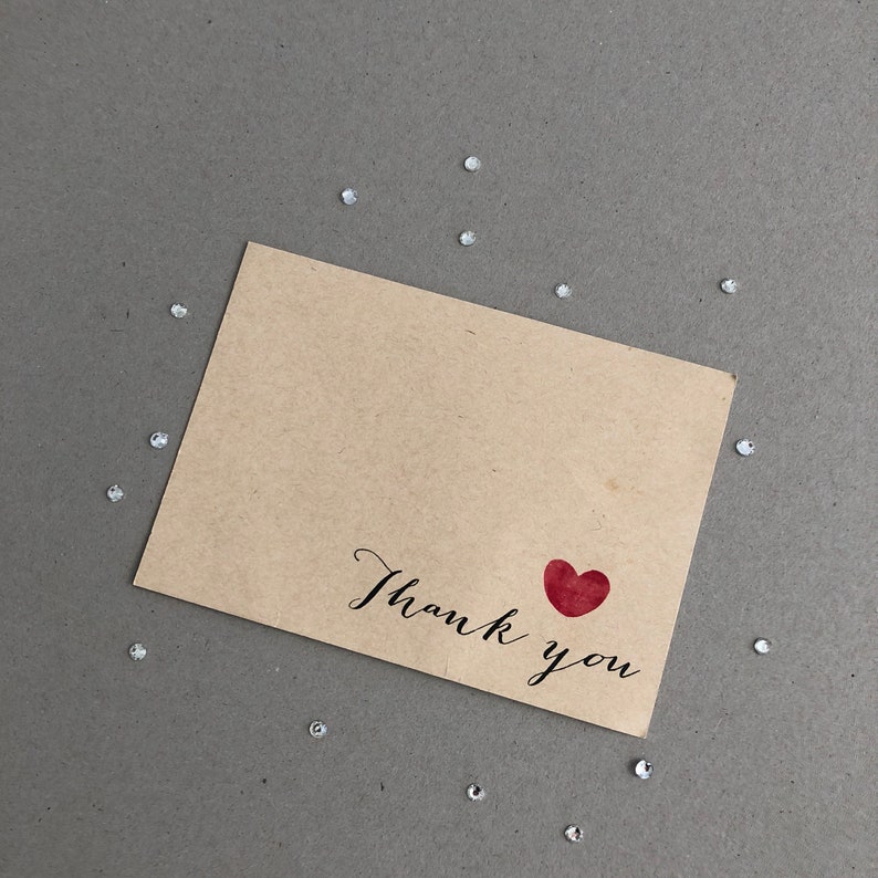 Custom Printable Thankyou Card Calligraphy Heart Design Greeting Cards 