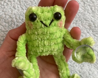 Crochet frog car window buddy with suction cup hands