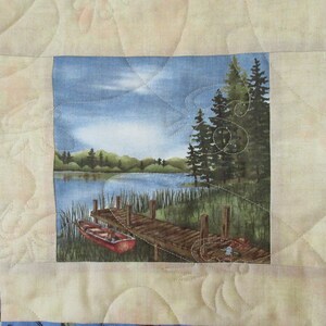 Handmade Lakeview Fishing Quilt: Cabin Cottage Throw (71x79)