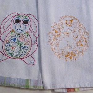 Embroidered Bunny Tea Towel: Cotton Kitchen Decor