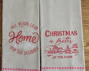 Farmhouse Christmas Tea Towel: Holiday Cotton Kitchen Decor