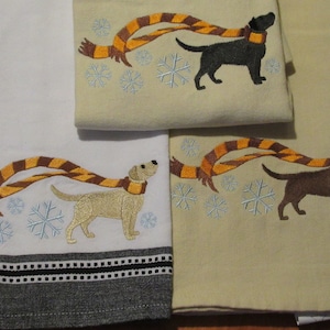 Torchon brodé labrador : serviette pour chien 100 % coton