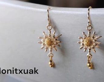 Handmade Eguzkilore Earrings: 18k Gold-Plated 925 Silver, Basque Amulet