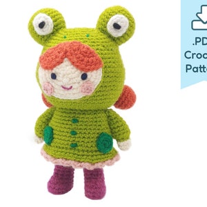 PATTERN Frog Coat Girl Doll Amigurumi Crochet Plush PDF