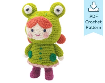 PATRÓN Rana Abrigo Niña Muñeca Amigurumi Crochet Peluche PDF