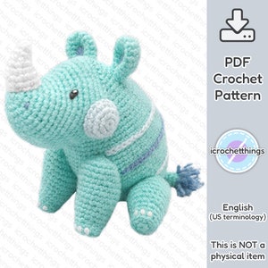 MOTIF Rocco le rhinocéros Rhinocéros Amigurumi peluche au crochet PDF