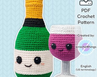 PATTERNS Wine Bottle + Glass Set Amigurumi Crochet Plush PDF