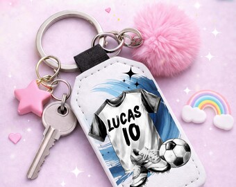 Personalized football keychain with name – Children's football keychain – Personalized gift for boys – School bag accessory
