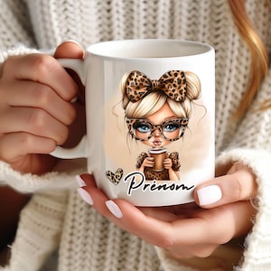 Gepersonaliseerde mok met luipaardprint voor vrouwen – Geïllustreerde mok voor vrouwen – Origineel verjaardagscadeau – Cadeau-idee voor een collega of vriendin