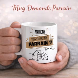 Taza personalizada para la propuesta de padrino: ¿Quieres ser mi padrino? – Regalo original para un futuro padrino – Anuncio de bautizo personalizado con nombre
