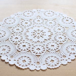 50 witte 10 "ronde medaillon doilies. Franse kant papier. Gebruik voor placemats, uitnodigingen, Bombonieres, gunsten
