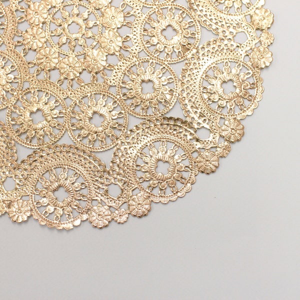 10 Metallic Gold 12" Round Medallion Doilies. Foil Lace Paper. Use for Placemats, Chargers, Invitations, Bombonieres, Favors