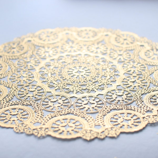 10 Metallic Gold 12" Round Medallion Doilies. Foil Lace Paper. Use for Placemats, Invitations, Bombonieres, Favors
