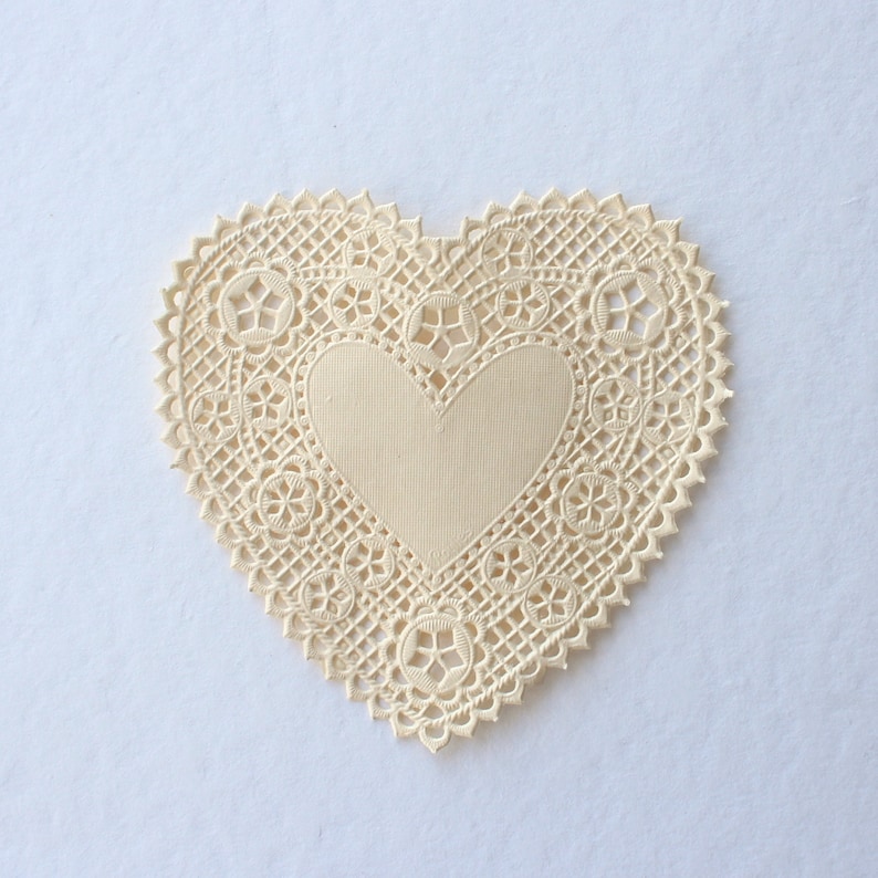 10 Ivory 4 Heart Doilies. French Lace Paper. Use for Etsy