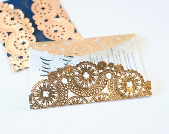 100 Metallic Gold 10" Round Medallion Doilies. Foil Lace Paper. Use for Placemats, Invitations, Bombonieres, Favors