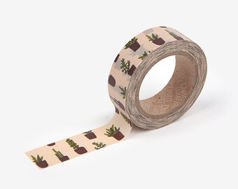 Washi Tape - Masking Tape - Succulents, Pot Plants & Cactus - 5/8" x 32' - 15mm x 10m