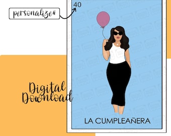 Custom Card# La Cumpleanera Glow-Up Loteria Digital Download