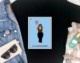 Curvy Cumpleanera Custom Number# Lotería Black T-shirt