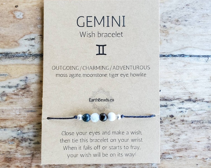 Gemini Birth Stone Bracelet, Handmade Jewelry, Gift for Her, Best Friend Birthday Gifts, Zodiac Crystal Wish Bracelet, Gifts for Teens