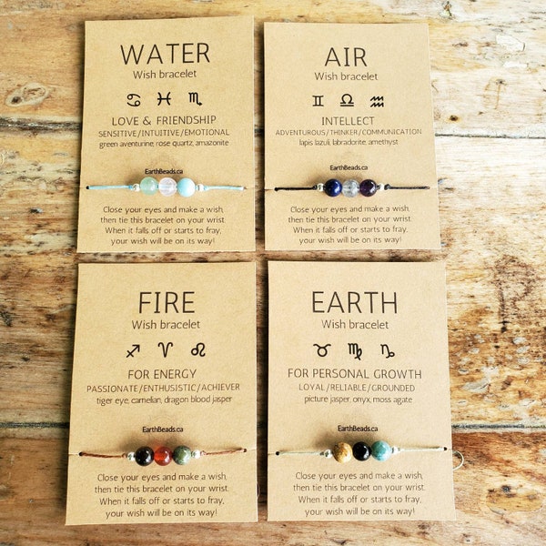 Zodiac Bracelets Women, 4 Elements Wish Bracelets, Water Fire Earth Air, Gemstone Jewelry for Her, Birthday Gifts for Best Friend