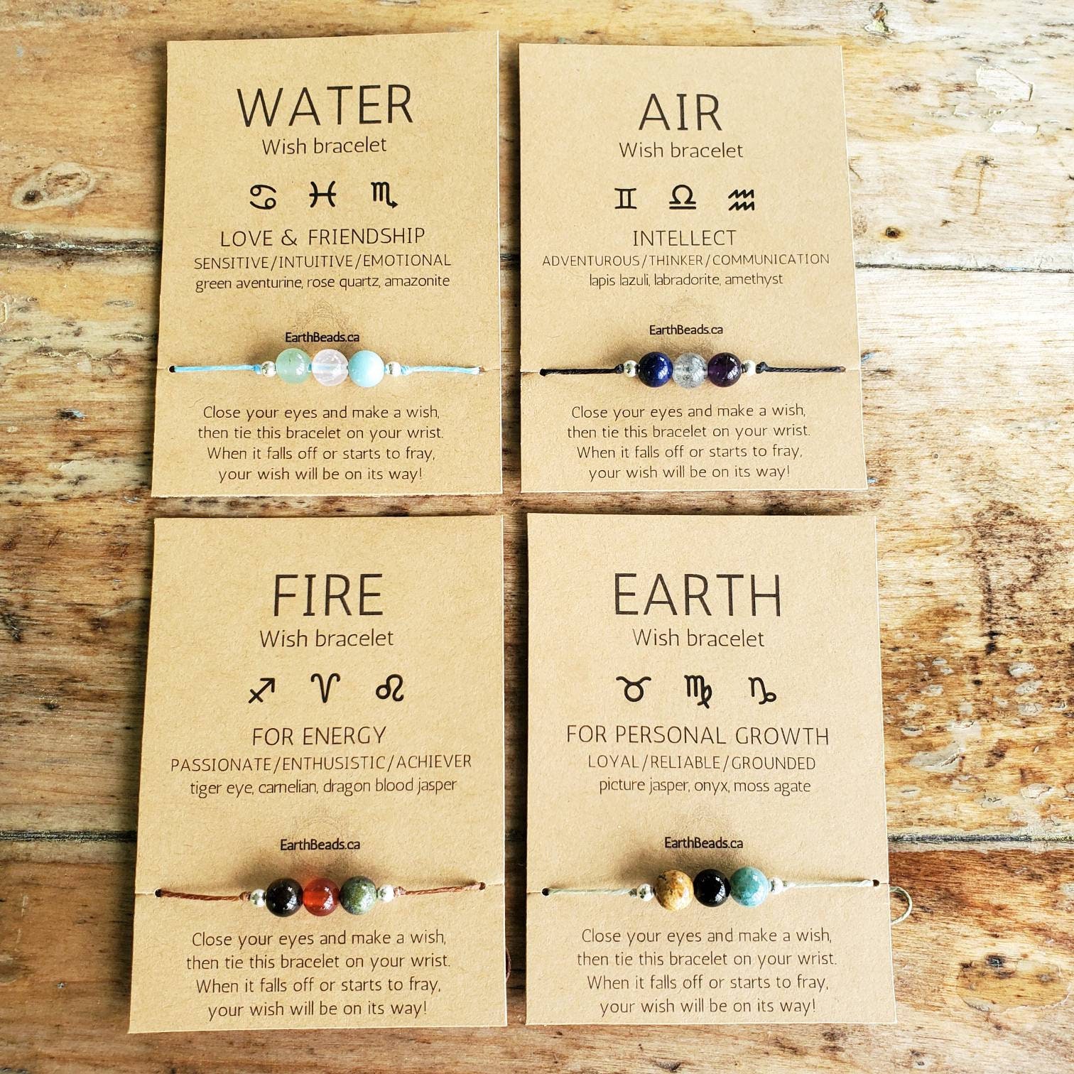 Zodiac Bracelets Women, 4 Elements Wish Bracelets, Water Fire Earth A…
