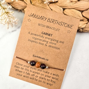 January Birthstone Wish Bracelet - Garnet Gemstone Beaded String Bracelet - Dainty Handmade Gift for Her - Birthday, Friendship Jewelry