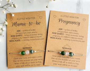 Pregnancy Gift for Mom to Be, Mama to Be Bracelet, Jewelry for New Mother, Gemstone Crystal Bracelets, Rose Quartz, Jade Beads, Moss Agate