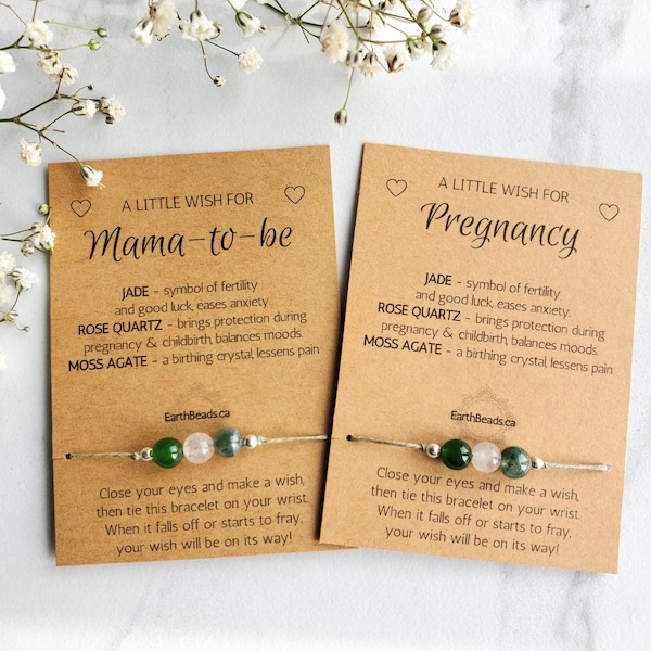 Pregnancy Gift for Mom to Be, Mama to Be Bracelet, Jewelry for New Mother, Gemstone Crystal Bracelets, Rose Quartz, Jade Beads, Moss Agate