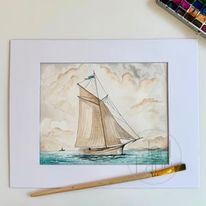 Harbor Wind – ORIGINAL Sailboat Watercolor Painting | Nautical Wall Art (8x10 in 11x14 Mat) | Hand-Painted Coastal Scene | Virginia Artist