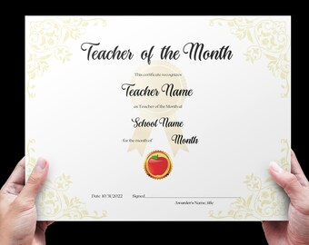 Teacher of the Month award certificate Template EDITABLE digital download