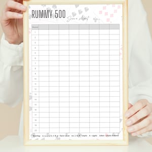 Hoja de puntuación de Rummy imprimible. Hoja de puntuación de Rummy 500, descarga en PDF para una puntuación fácil y rápida: ideal para noches de juego.