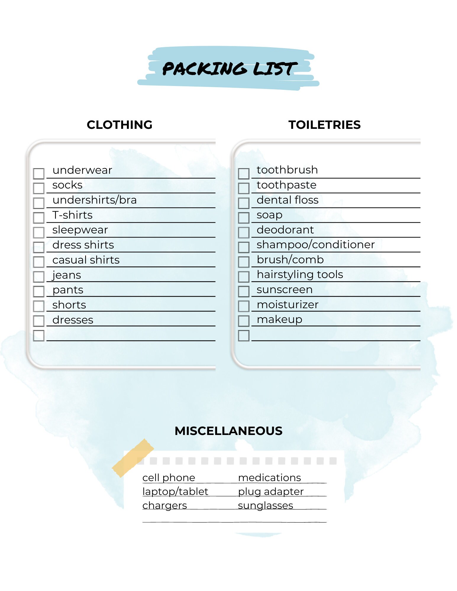 Travel Essential List.pdf Printable Packing List – Travel Essentials Checklist (PDF) - Etsy